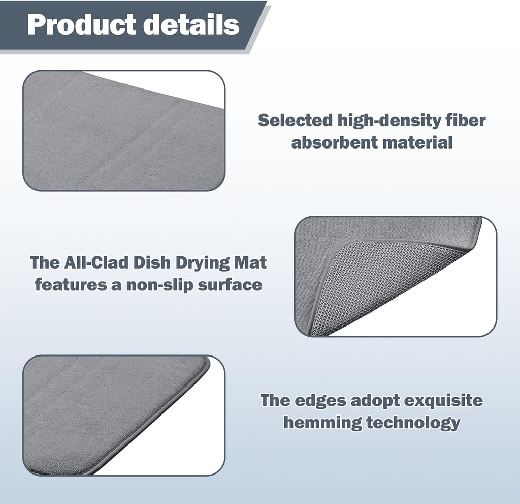 Skiennix Dish Drying Mat - Super Absorbent Microfiber, 16" x 18", 2 Pack | Quick Dry & Machine Washable