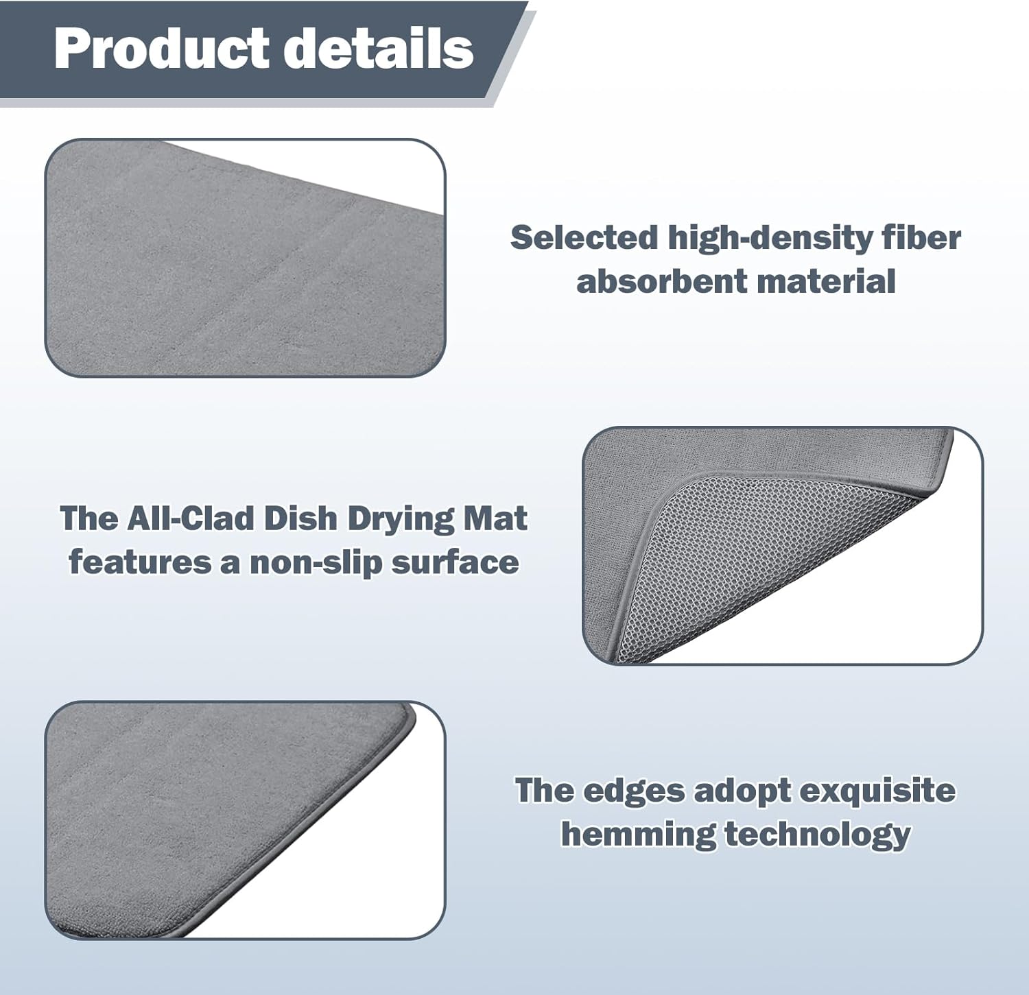 Skiennix Dish Drying Mat - Super Absorbent Microfiber, 16" x 18", 2 Pack | Quick Dry & Machine Washable