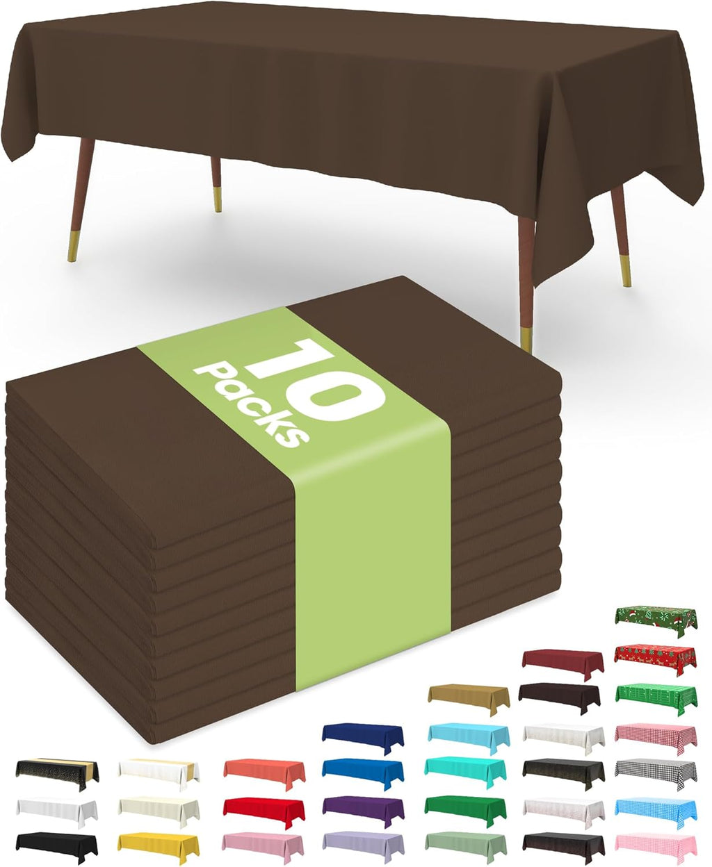 Pureegg Disposable Plastic Tablecloths - 10 Pack, 54 x 108 Inch, Sturdy & Leakproof, Brown for Parties & Thanksgiving