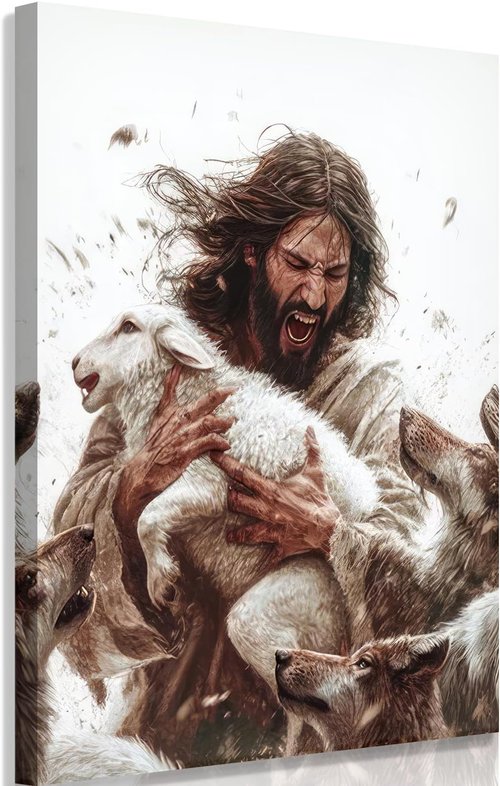 Jesus And Lamb Canvas Wall Art - Inspiring Christian Home Decor | 12x16 Inch Framed Print