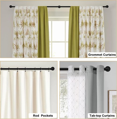 Black Curtain Rods by [Brand Name] - Adjustable 18 to 88 Inch Industrial Pipe Design | Wall/Ceiling Mounted
