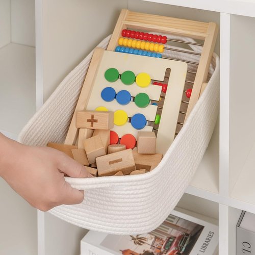 CubesLand Small Cotton Rope Basket - Cute & Durable Organizer for Toys, Bathroom, or Closet - White