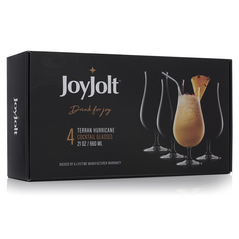 JoyJolt Terran Pina Colada Glasses - Premium Hurricane Cocktail Glasses Made in Europe - 21-Ounce l Crystal Drinking Set - Set of 4 Hurricane Glasses Cocktail Set, ideal for Refreshing Cocktails