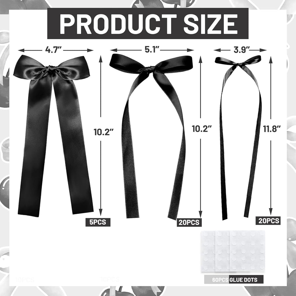 Skiennix Black Bow Birthday Decorations - 45Pcs DIY Ribbon Bow Wall Decor | 3 Sizes for Parties & Events