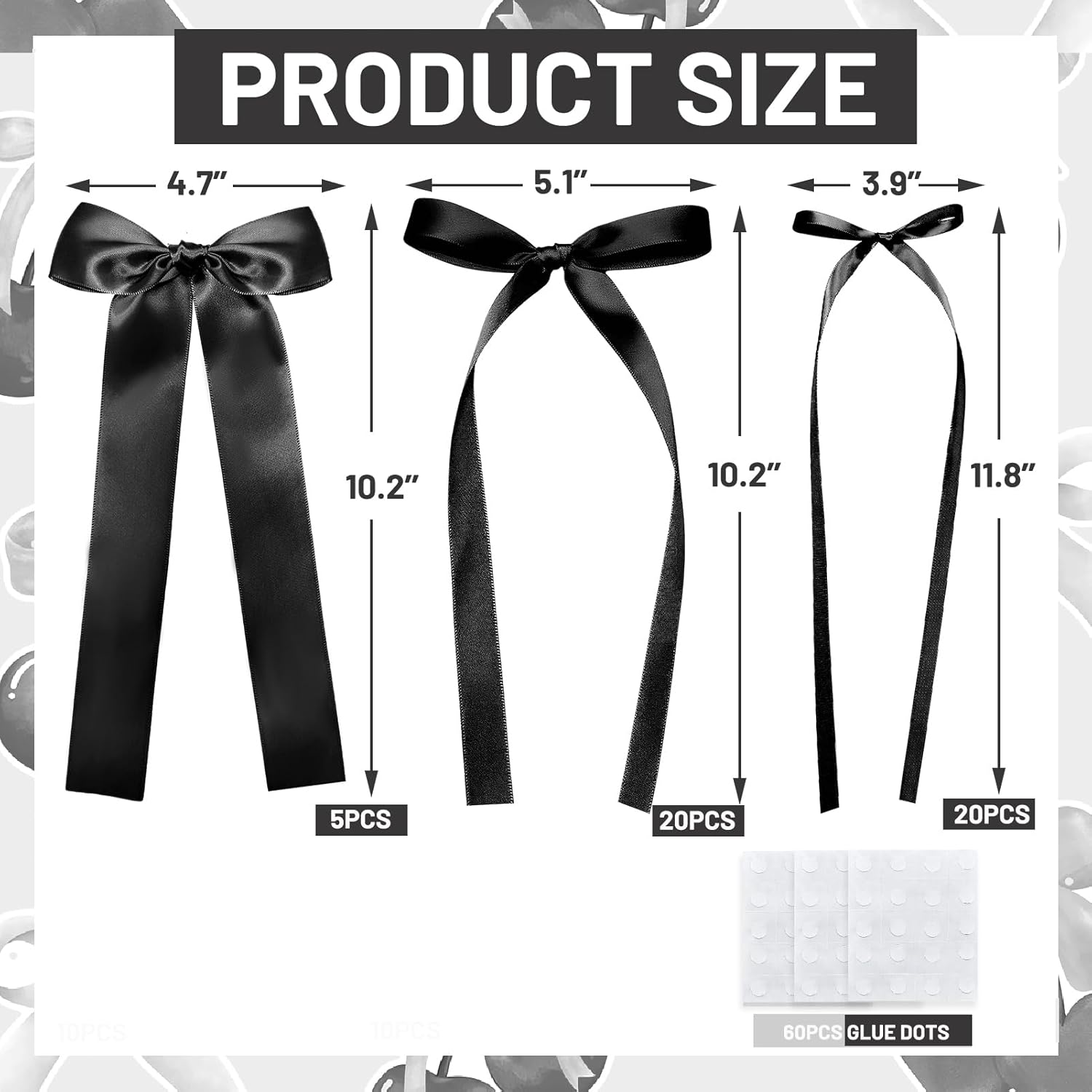 Skiennix Black Bow Birthday Decorations - 45Pcs DIY Ribbon Bow Wall Decor | 3 Sizes for Parties & Events