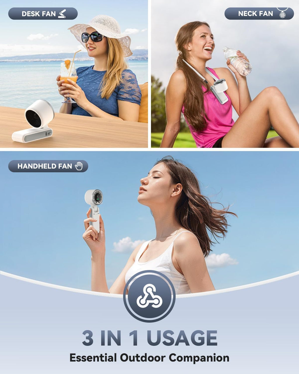 PlayHot Portable Handheld Turbo Fan - 5-Speed Battery Operated Cooling Fan for Outdoor Use | White