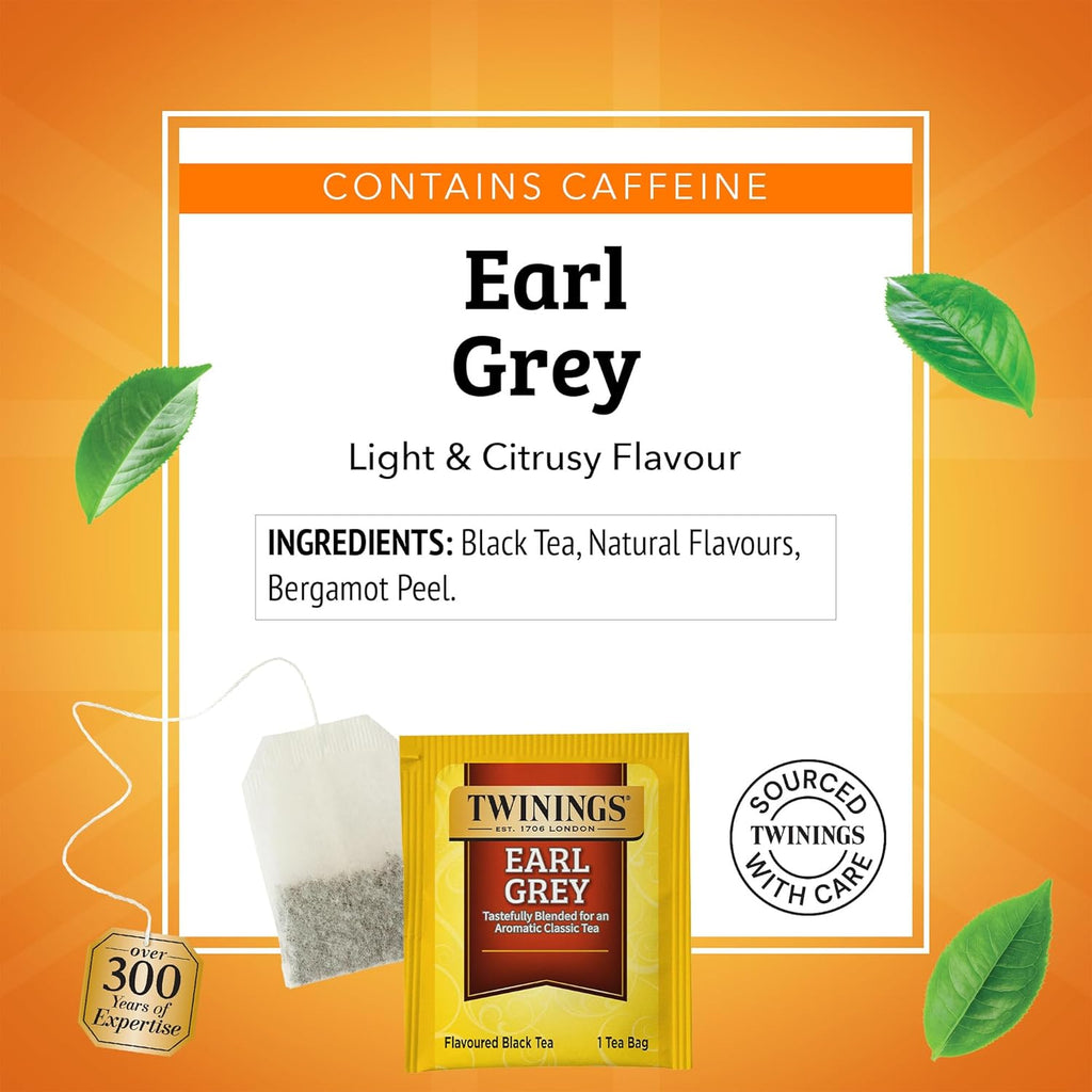 Twinings Earl Grey Tea Bags - Caffeinated Black Tea with Citrus & Bergamot Flavor | 20 Count (Pack of 6)