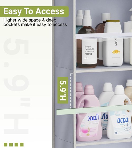 AOODA Over The Door Organizer - Large Capacity Hanging Storage with Clear Deep Pockets | Grey