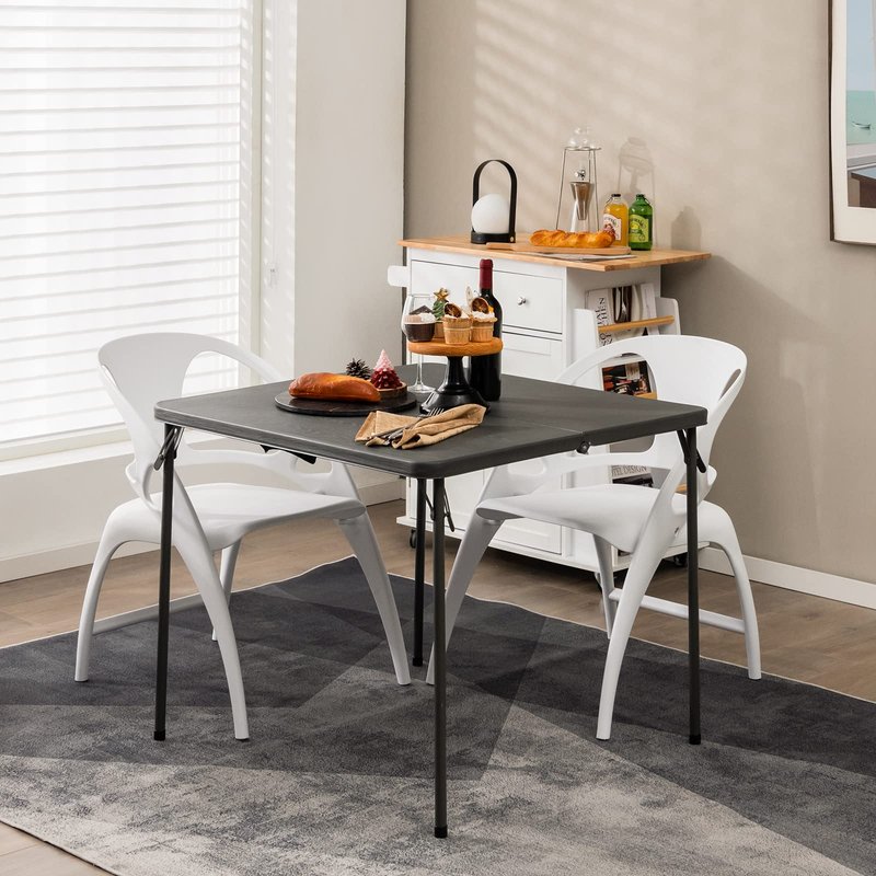 Goplus 34" Square Folding Card Table, Portable Plastic Utility Folding Tables with Collapsible Legs & Carrying Handle, Indoor Outdoor for Picnic, Party, Dining, Camping, BBQ, Grey