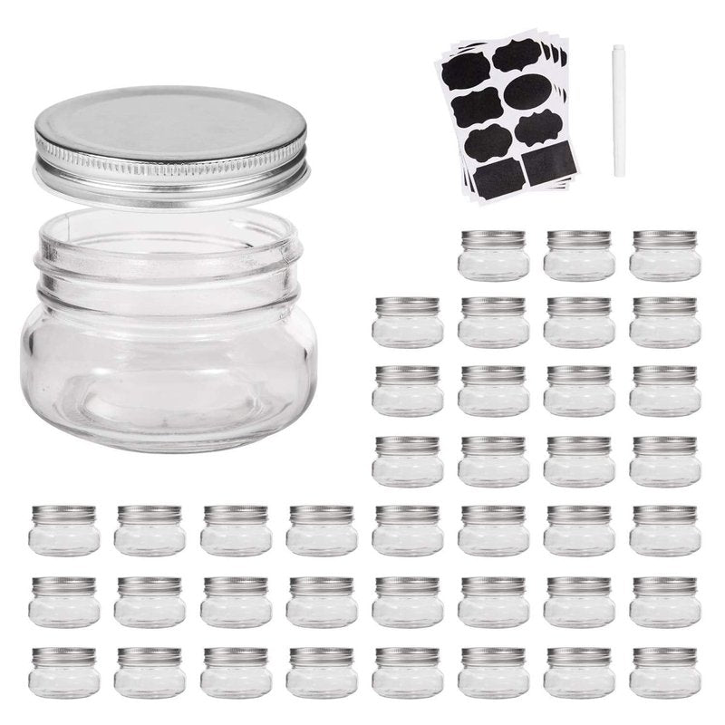 Accguan Mini Mason Jars,glass jar 4OZ With Lids（Silver,Ideal for Jam,Honey,Wedding Favors,Shower Favors,40 PACK