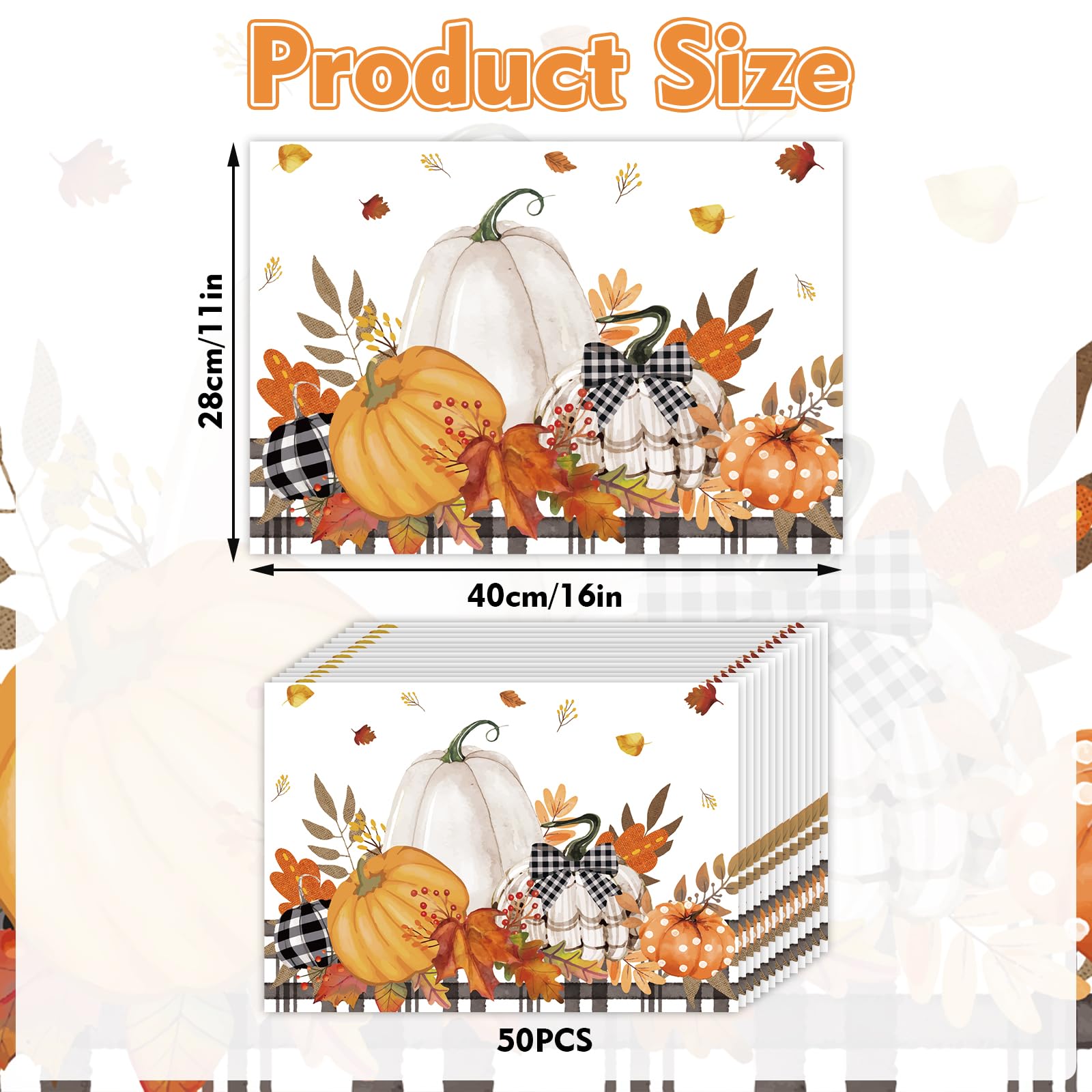 50 Pack Fall Paper Placemats16x 11 Inch, Autumn Maple Leaves Table Decor Place Mats Disposable Thanksgiving Harvest Fall Kitchen Mats for Dining Holiday Decor Party Supplies