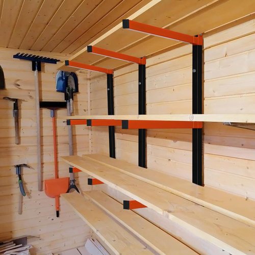 Metal Lumber Rack by [Brand Name] - Wall-Mounted Wood Storage Organizer | 3 Levers, Indoor/Outdoor Use, Orange (2 Pack)