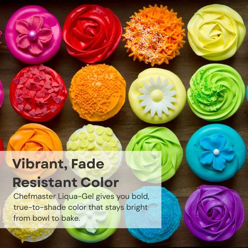 Chefmaster - Liqua-Gel Food Coloring - 12 Vibrant Colors - Fade-Resistant & Easy-To-Blend Formula