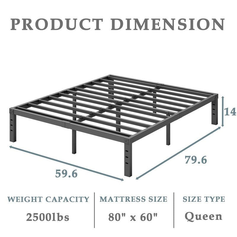 FSCHOS Bed-Frame-Queen, 14 Inch Metal Platform Bed-Frame No Box Spring Needed, Heavy Duty, Easy Assembly, Noise Free, Black