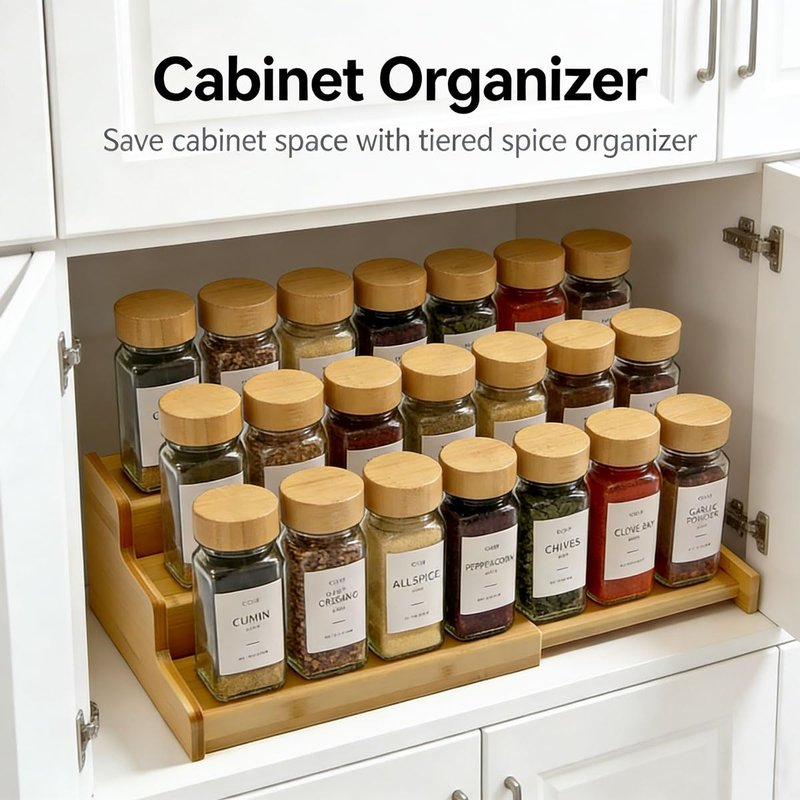 JinDoWin Spice Rack Organizer For Cabinet, Spice Organization For Cabinet, Spice Rack For Countertop,15.7 Inch Adjustable Seasoning Organizer Spice Organizer (1 Pack, Medium)