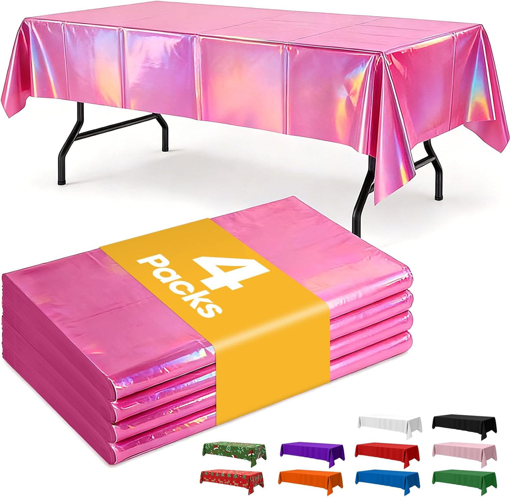 Niuara Iridescent Pink Table Cloth - 4 Pack Disposable 54" × 108" Rectangle Covers for Parties & Events