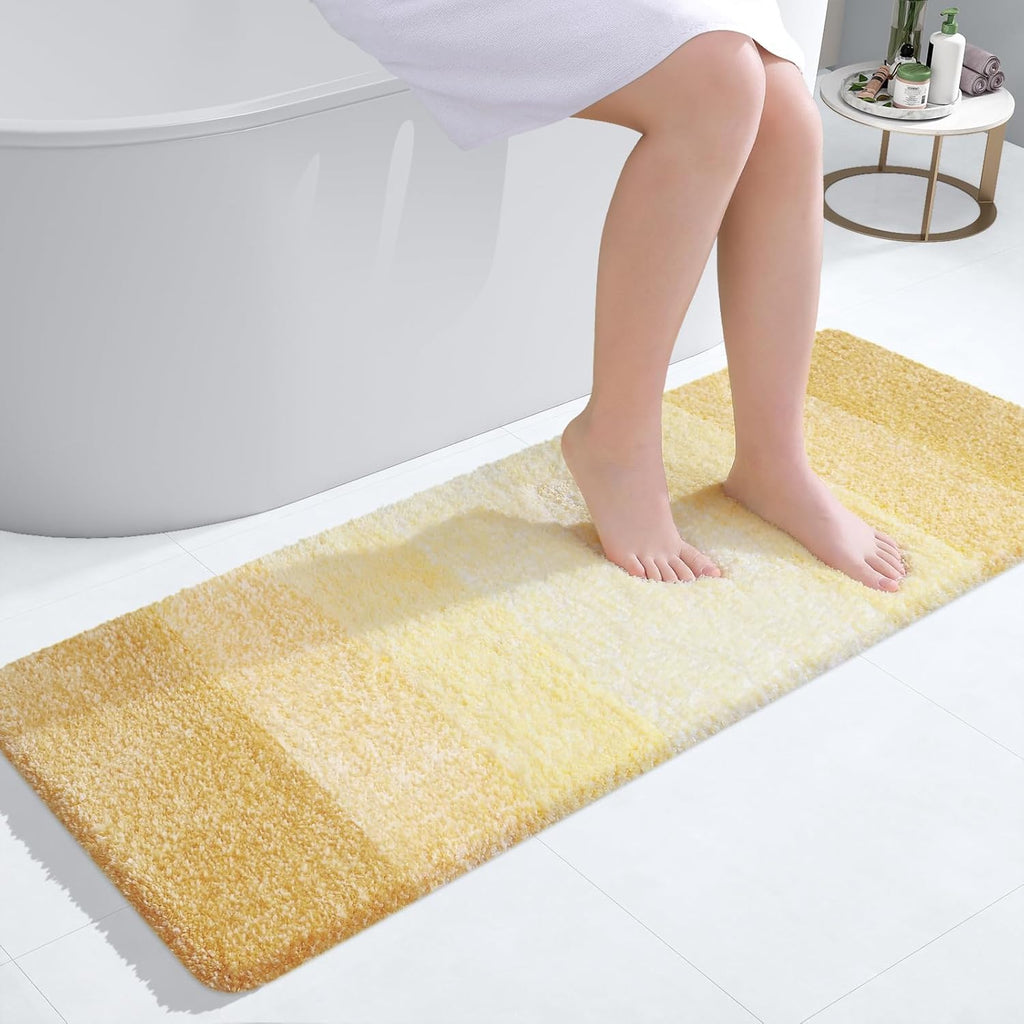 OLANLY Bathroom Runner Rug - Extra Soft Microfiber Mat, Quick Dry & Washable, 47x17, Light Yellow