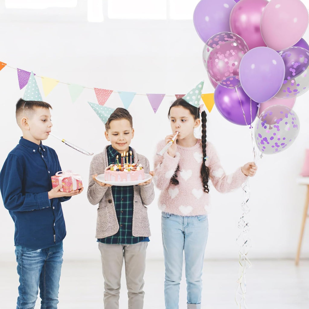 Skiennix 68Pcs Pink & Purple Balloons - 12 Inch Metallic Latex Balloons with Ribbons for Parties