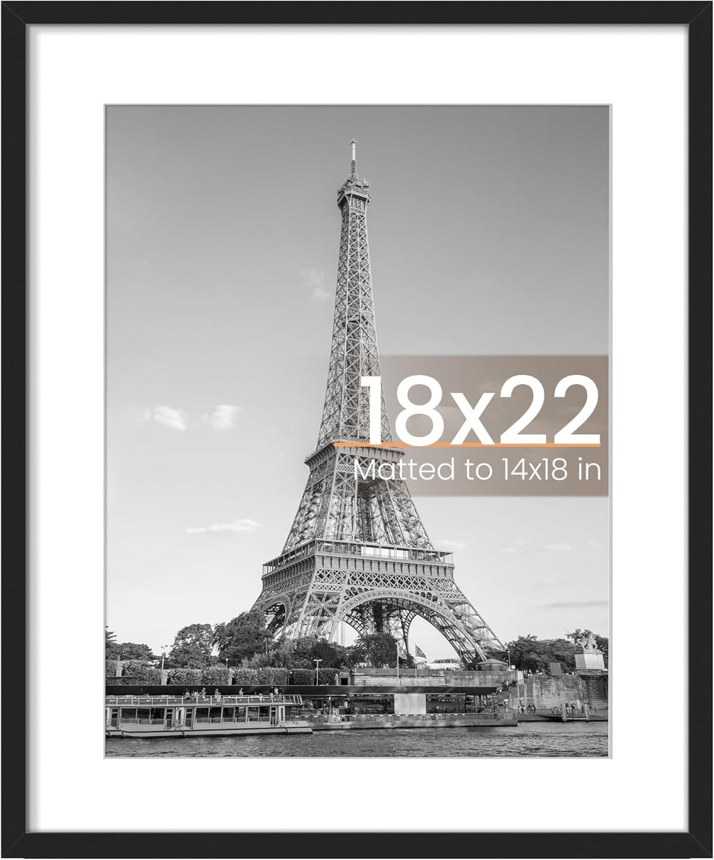 Upsimples 18x22 Picture Frame - Display 14x18 Photos with Mat or 18x22 Without | Black, 1 Pack