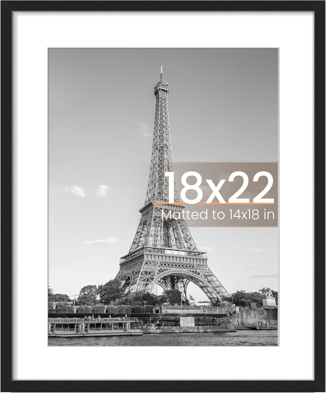 Upsimples 18x22 Picture Frame - Display 14x18 Photos with Mat or 18x22 Without | Black, 1 Pack