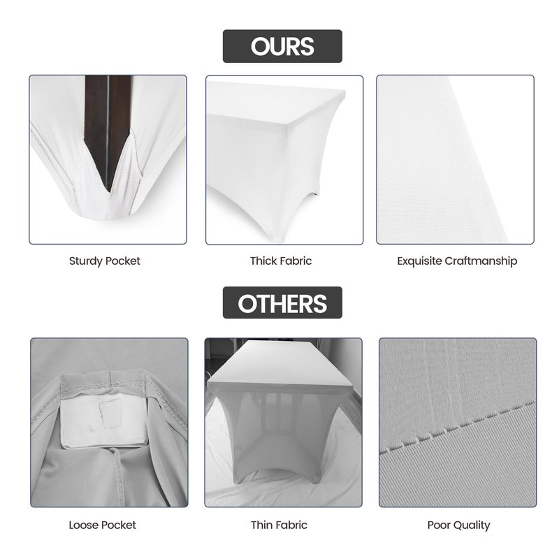 Utopia Kitchen Spandex Tablecloth 1 Pack [8FT, White] Tight, Fitted, Washable and Wrinkle Resistant Stretch Rectangular Patio Table Cover for Event, Wedding, Banquet & Parties [96Lx30Wx30H Inch]