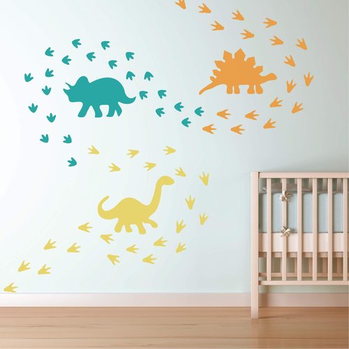 GULIGULI Dinosaur Wall Decal - Dinosaur Footprints Stickers - Vinyl Wall Art for Boys Girls Kids Bedroom Nursery Home Decor