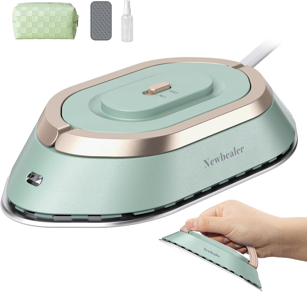 Newbealer Travel Iron - Mini Dry Iron with Global Voltage, 100-240V, 300W, Non-Stick Soleplate | Ultra-Lightweight Green