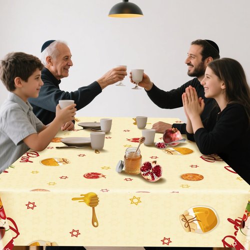 Ertyjikg 3 Pcs Rosh Hashanah Tablecloth Party Decorations Plastic Shana Tova Tablecover Backdrop Background Banner for Jewish New Year Party Decoration Supplies 51x87Inch