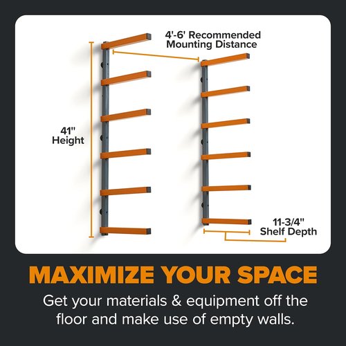Bora Wood Organizer - 6-Level Lumber Storage Rack for Indoor/Outdoor Use | Orange PBR-001