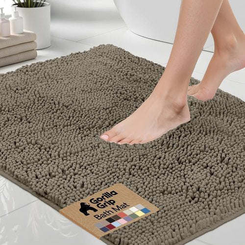 GORILLA GRIP Bath Rug Mat - Thick Soft Absorbent Chenille | Quick Dry Microfiber, 44x26, Latte Color