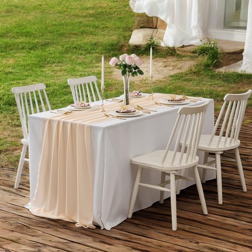 MDS Pack of 5 | Champagne Gold | 10ft Chiffon Table Runner 29x120 Inches Long Romantic Rustic Sheer Gauze Runner for Wedding Bridal Shower Birthday Banquets Engagement Spring Easter Boho Decorations