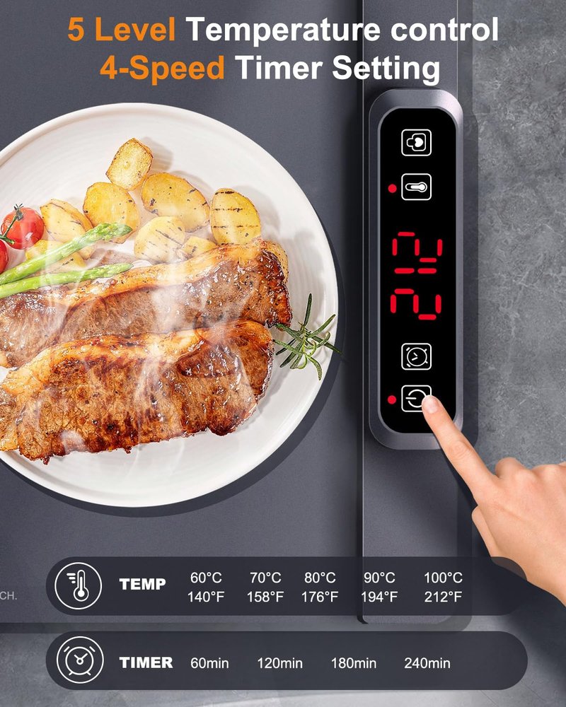 AUTOPkio Food Warming Mat, Rapid-Heat Electric Warming Tray with 5 Adjustable Temperature Settings, 1-4H Auto Shut-Off Timer & Child-Safe Lock, Roll-Up Design for Buffets, Parties & Family Gatherings