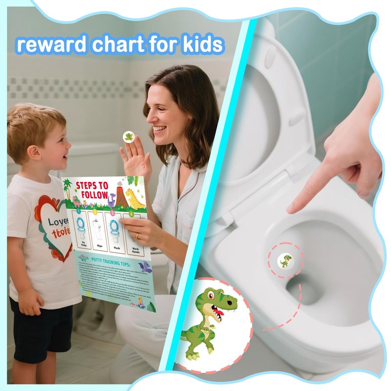 Potty Training Chart with Dinosaur Reward Stickers & Reusable Magic Color-Changing Stickers for Boys - Interactive Toilet Training Chart with Reward Chart for Kids (Dinosaur)