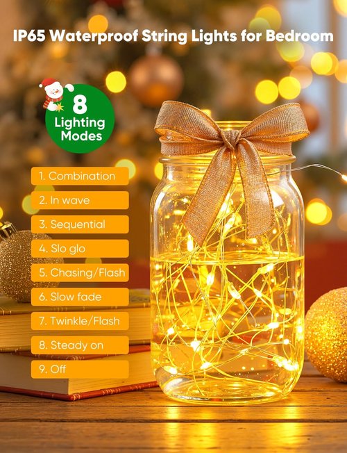 Minetom Fairy Lights - 12 Pack Battery Operated String Lights | 8 Modes, 7ft, 20LED Warm White, Waterproof Silver Wire for DIY Decor & Parties