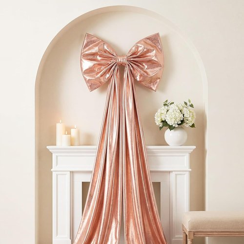 Giant Shiny Bow Decoration - 82-Inch Extra Large Rose Gold Bow with Wire Support for Weddings & Parties