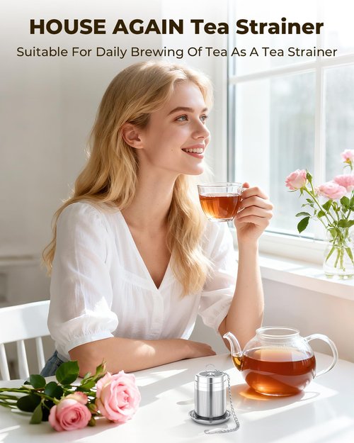 House Again 2 Pack Tea Infusers, Extra Fine Mesh Tea Strainers for Loose Tea, Updated Slim Threaded Lid & 304 Stainless Steel, Loose Leaf Tea Steeper for Brew Tea Spices & Seasonings