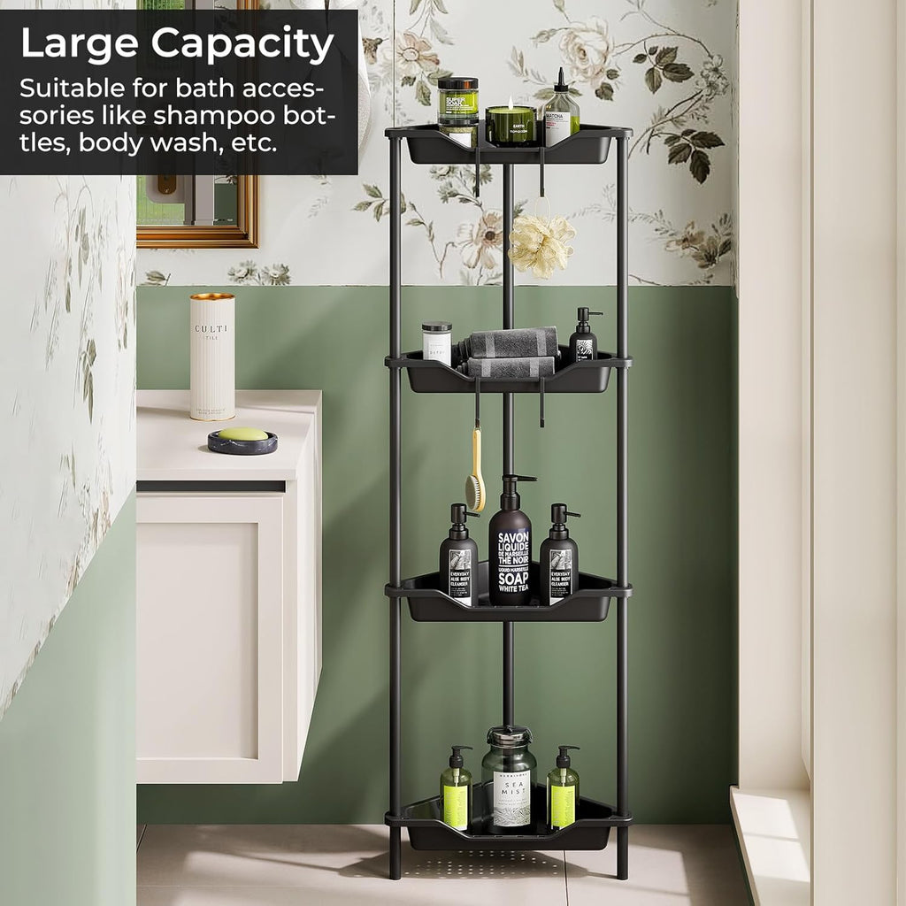 ODesign 4-Tier Corner Shower Caddy | Rustproof Organizer for Bathroom & Living Room - Black