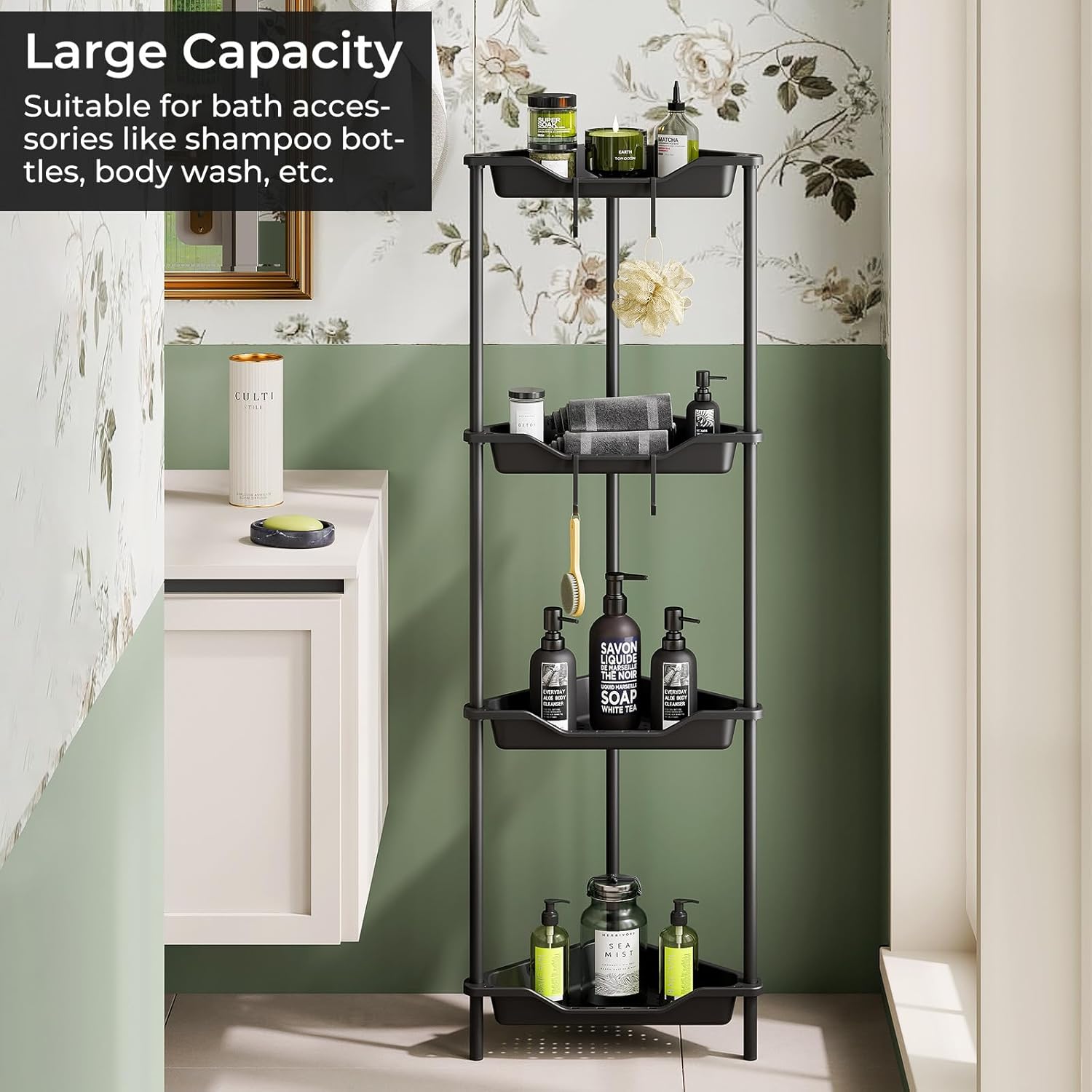 ODesign 4-Tier Corner Shower Caddy | Rustproof Organizer for Bathroom & Living Room - Black