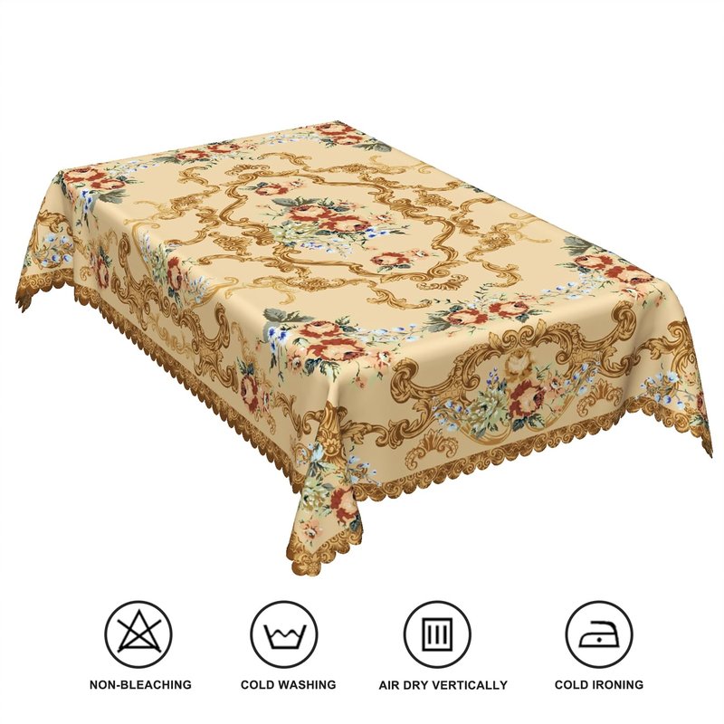 TTQYFNM 52x70inches Luxury Rectangle Tablecloth Elegant Golden Damask Pink Blue Floral Printed Fabric Table Cloth Washable and Wrinkle Free Table Cover for Kitchen Dining Room Banquet Party Decor