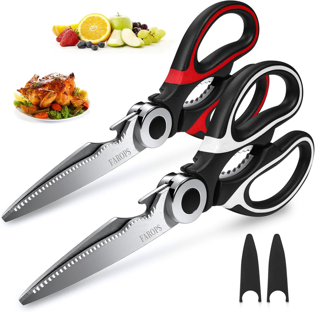 Raptor Kitchen Scissors - Heavy Duty Stainless Steel Multi-Function Shears | Dishwasher Safe, 2-Pack