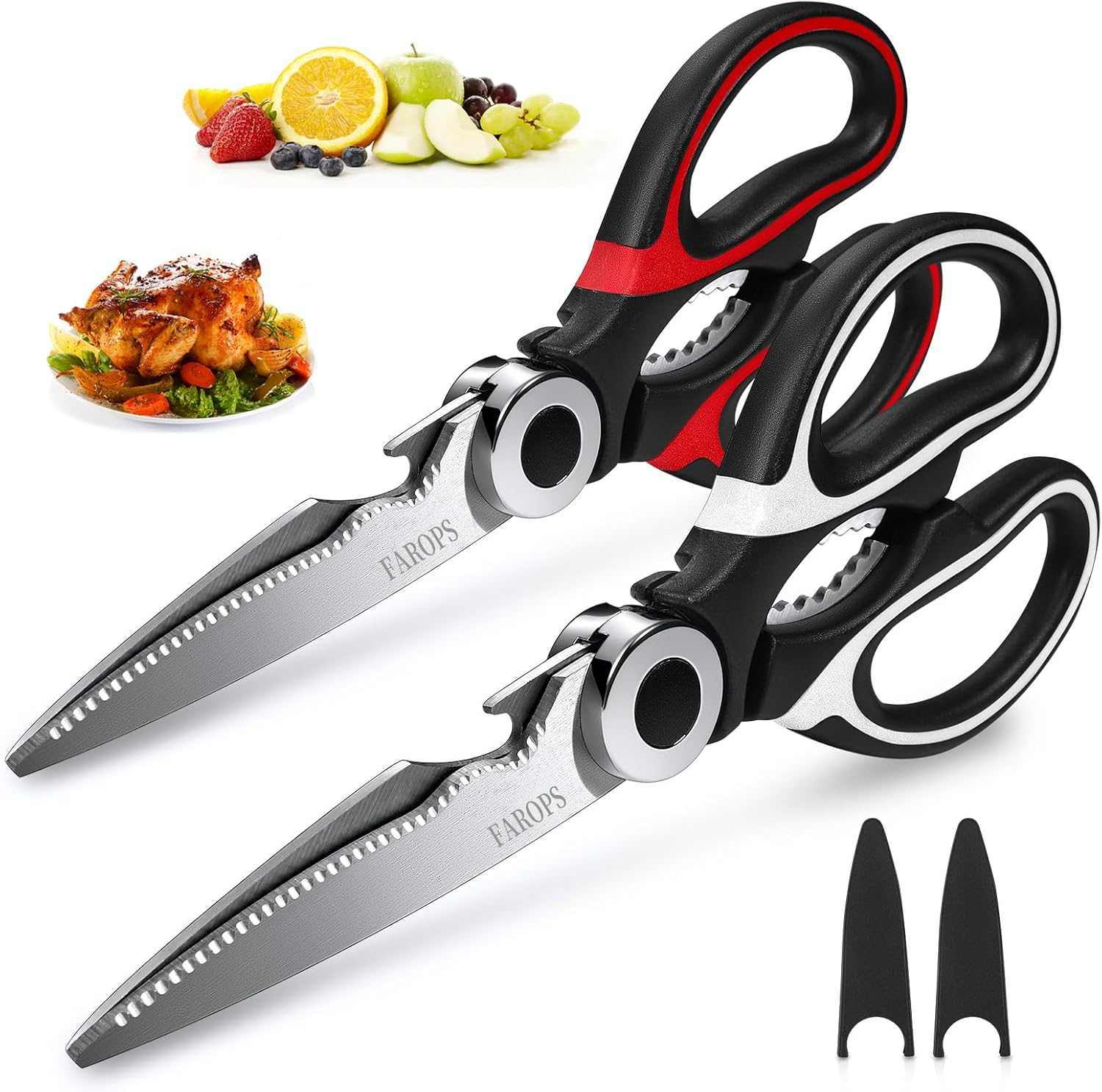 Raptor Kitchen Scissors - Heavy Duty Stainless Steel Multi-Function Shears | Dishwasher Safe, 2-Pack