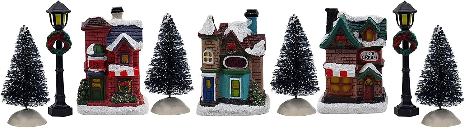 Skiennix Resin Christmas Village Set - Charming Figurines & Houses for Festive Indoor Decor
