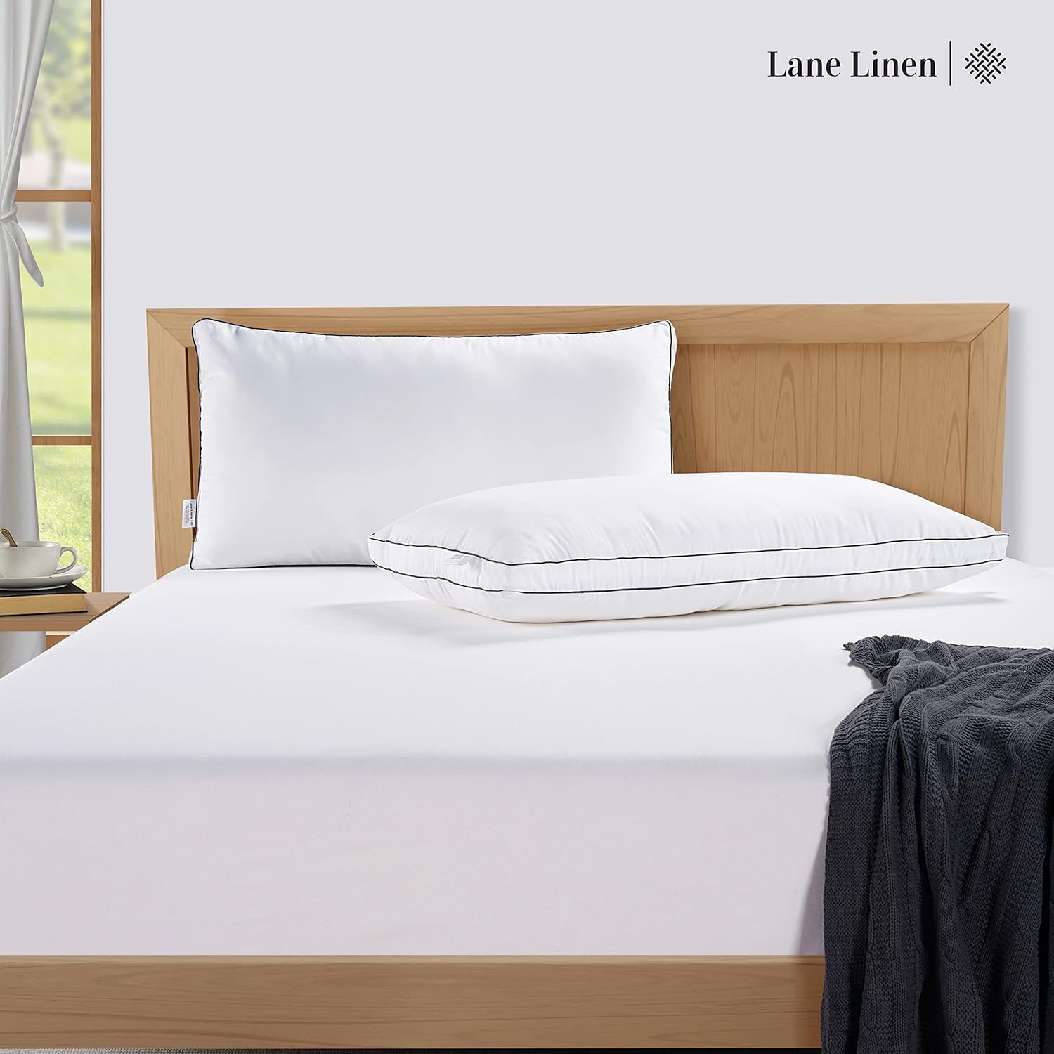 **LANE LINEN Standard Size Bed Pillows - Medium Soft Gusseted Down Alternative for Side Sleepers | Set of 2 - White**