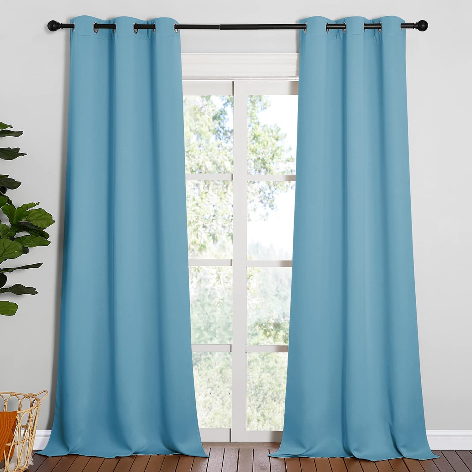 NICETOWN Room Darkening Curtain Panels - Energy-Efficient Drapes for Toddler Boy's Room | Teal Blue, 42" W x 95" L, 2 Panels