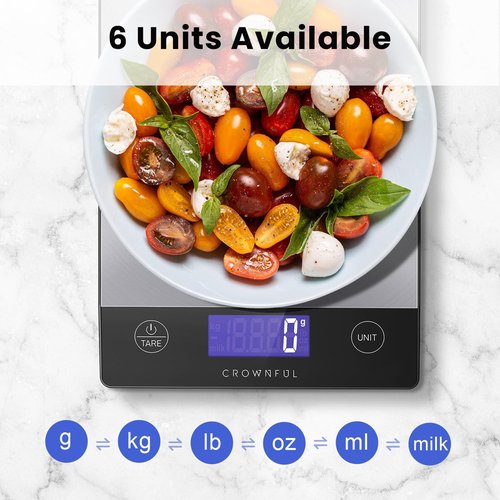 CROWNFUL Digital Kitchen Scale - 33lb Rechargeable 304 Stainless Steel | LCD Display for Accurate Grams & Ounces