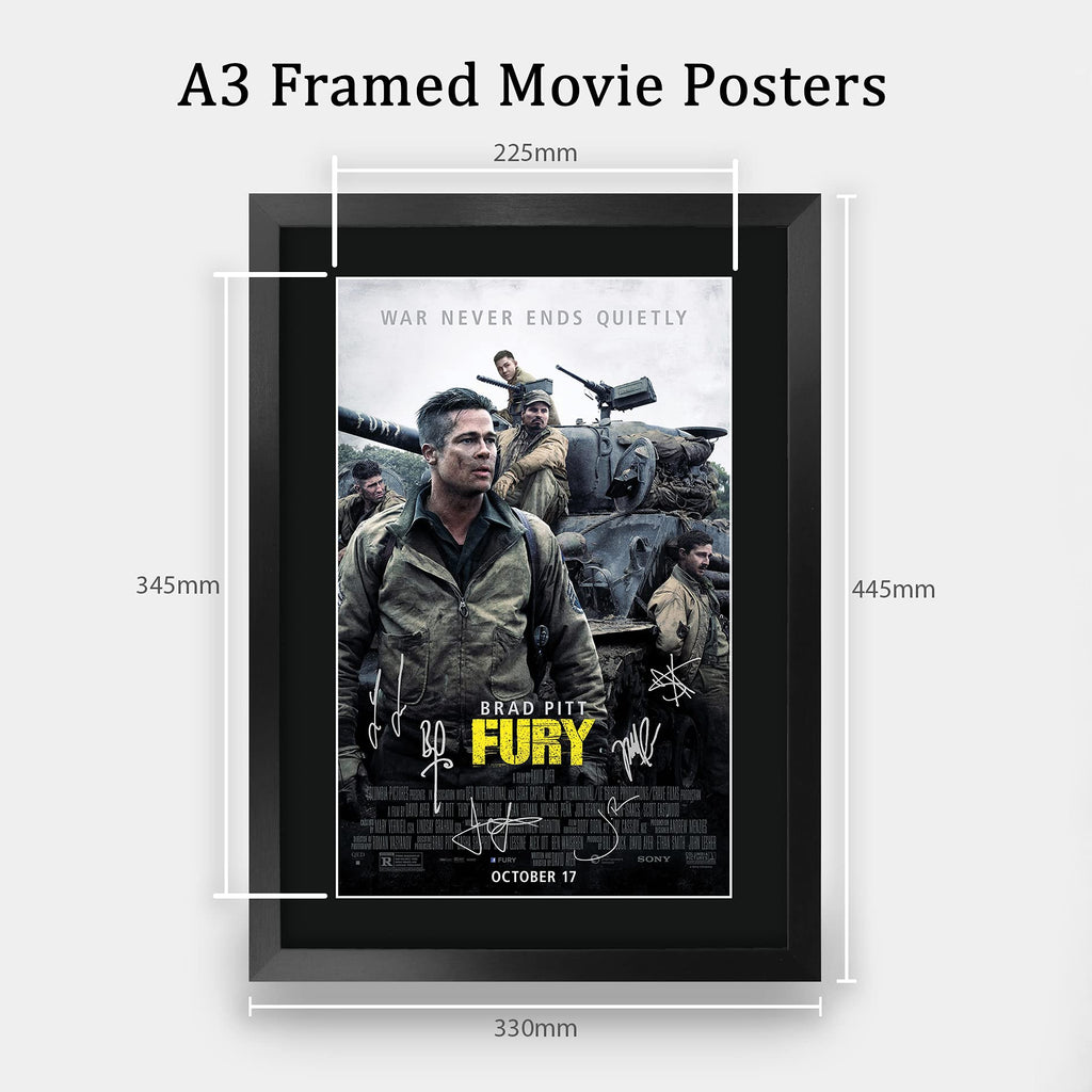HWC Trading Fury Brad Pitt 16 x 12 inch Framed Gifts Printed Poster Signed Autograph Picture for Movie Memorabilia Fans - 16" x 12" Framed