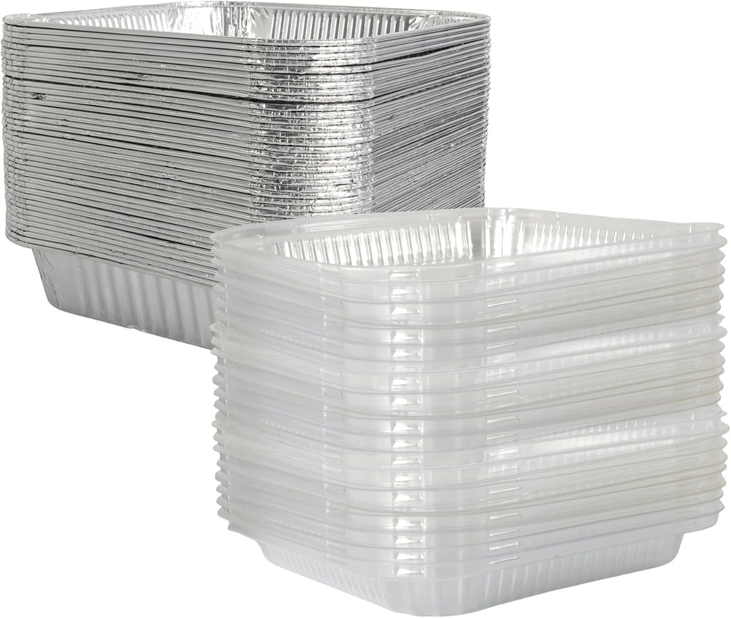Primo Lines Aluminum Foil Disposable Pans - 40 Pack 8"×8" Oven-Safe & Leak-Proof Catering Trays