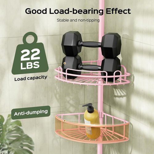 HAMITOR Corner Shower Caddy - 4-Tier Rust-Resistant Bathroom Organizer | Adjustable 47-121 Inch - Easy No-Drill Installation - Space-Saving Pink Shelves