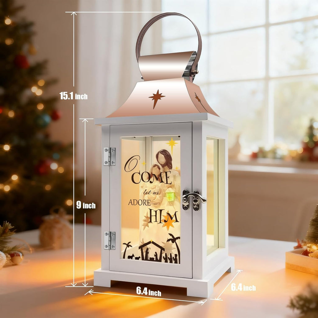 Regine Switzerland Christmas Nativity Set - 15.1" Tall Lantern for Table Centerpieces | Indoor Xmas Decor