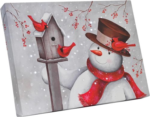 Demaggnie Lighted Snowman Canvas Picture with Timer - 6x8 Inches Twinkling Holiday Decor
